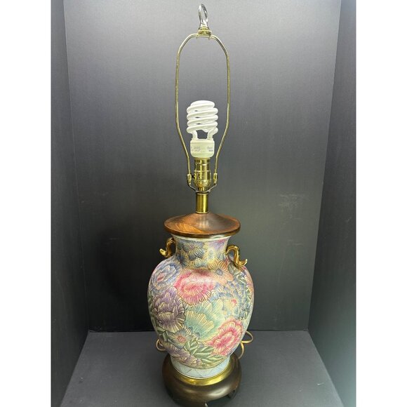 Vtg Frederick Copper Style Floral Table Lamp Urn Ginger Jar Style 28" Tall Works - Picture 7 of 11